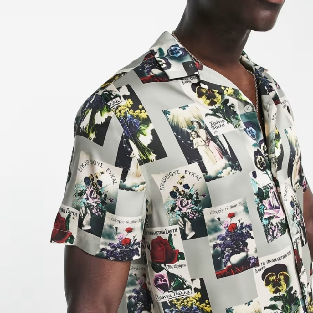 NWOT Asos fitting satin floral print shirt with lapels Size XS COTTON Blend